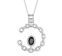 Aurora Tears Elegante collar de cadena de cristal en forma de C con colgante de piedra natal, chapado en plata, joyería de moda para mujer CP0003, One size, Metal, Circonita cúbica