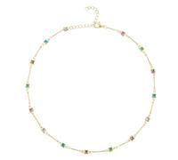 Aurora Tears Gargantilla cuadrada de cristal multicolor, cadena chapada en plata/oro, joyería para mujer CP0008, One size, Plata, Circonita cúbica
