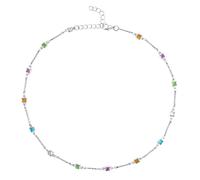 Aurora Tears Gargantilla cuadrada de cristal multicolor, cadena chapada en plata/oro, joyería para mujer CP0008, One size, Plata, Circonita cúbica