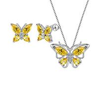 Aurora Tears Juego de collar, pendientes, anillos, pulseras de mariposa de plata de ley 925 con piedra natal de animales, regalo para mujeres y niñas, 45 cm, Plata, Topacio