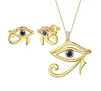 Aurora Tears Juego de collares/pendientes de ojo egipcio de Horus, plata de ley 925, colgante de ojo malvado, pendientes, joyas para hombres y mujeres, one size, Metal, Circonita cúbica