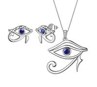 Aurora Tears Juego de collares/pendientes de ojo egipcio de Horus, plata de ley 925, colgante de ojo malvado, pendientes, joyas para hombres y mujeres, one size, Cristal, Circonita cúbica