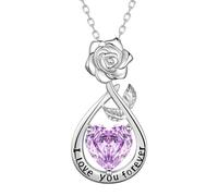 Aurora Tears Love Rose DP0396 - Collar con colgante de flor de plata de ley 9 y 25 con circonita cúbica de corte rosa, joyería para mujer, talla única, Plata, Circonia cúbica