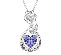 Aurora Tears Love Rose DP0396 - Collar con colgante de flor de plata de ley 9 y 25 con circonita cúbica de corte rosa, joyería para mujer, talla única, Plata, Circonia cúbica