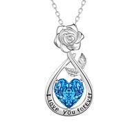 Aurora Tears Love Rose DP0396 - Collar con colgante de flor de plata de ley 9 y 25 con circonita cúbica de corte rosa, joyería para mujer, talla única, Plata, Circonia cúbica