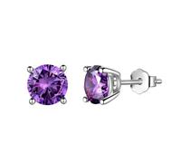 Aurora Tears Pendientes de tuerca de plata de ley 925 con piedra natal, joyería de regalo para mujeres y hombres DE0214, One size, Metal, Circonita cúbica