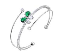 Aurora Tears Pulsera ajustable de mariposa con piedra de nacimiento, brazalete de cristal chapado en plata, pulseras abiertas para mujer CB0014, One Size, Metal, Circonita cúbica