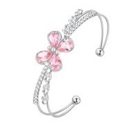 Aurora Tears Pulsera ajustable de mariposa con piedra natal rosa/chapado en oro de 18 quilates, brazalete abierto para mujer, CB0013, One Size, Metal, Circonita cúbica