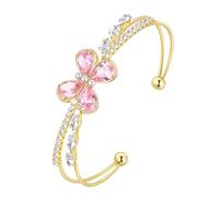 Aurora Tears Pulsera ajustable de mariposa con piedra natal rosa/chapado en oro de 18 quilates, brazalete abierto para mujer, CB0013, One Size, Metal, Circonita cúbica