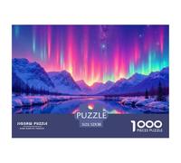 Auroras Boreales Paisaje de Montaña Puzzle de 1000 Piezas Papel para Adultos Cielo Nocturno Colorido Puzzle para Toda la Familia Concentración Relajación Decoración Hogar 52x38cm/1000pcs