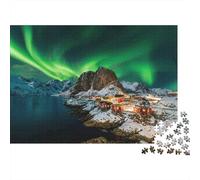 Auroras Boreales Pueblo Ártico Puzzle de 1000 Piezas Puzzle para Adultos Paisaje Relajante Regalo Decoración Hogar 38x26cm/1000pcs