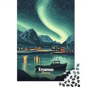 Auroras Boreales Puzzle de 1000 Piezas Papel para Adultos Pueblo de Pescadores Noche Puzzle para Toda la Familia 38x26cm/1000pcs