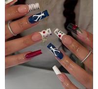 Auroriel 24 Piezas Uñas Postizas Y2K Cherry Press on de Queda Cortas y Largas Cuadradas Francesa 3D Hechas a Mano Cobertura Total Acrílicas para Mujeres DIY Fiestas Reuti