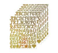 Auroriel 6 Hoja Dorada Brilantes Autoadhesivos de Vinilo Esticker Alfabeto Números Símbolos DIY Letras Pegajosas para Boda Cumpleaños Puerta Buzón Decoración