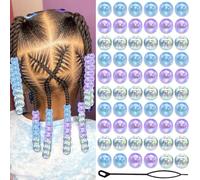 Auroriel 60PCS Cuentas de AB para Hacer Trenzas para Niñas, Cuentas Acrílicas Redondas Azul Violeta Transparentes con Ensartador