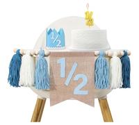 Auroriel Banner de Cumpleaños 1/2 para Niño con Silla Alta, Guirnalda de 6 Meses con Borlas y Perlas de Madera, Decoración de Cumpleaños Azul para Habitación Infantil, Sa
