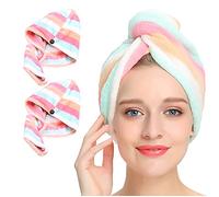 AuroTrends Microfiber Hair Turban Wrap 2 Pack,Quick Dry Hair Towel Wrap Turban- Super Absorbent,Unique Design,2 Pack (Rainbow)