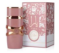Lattafa Yara Elixir Eau de Parfum, diseño en rosa y oro, lujosa botella de cristal, perfume para mujer de 100 ml