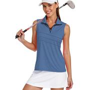 AURUZA Polo de golf sin mangas para mujer, UPF 50+, secado rápido, elástico en 4 direcciones, cremallera de un cuarto, cuello en V, camiseta de tenis para mujer, #3 Azul marino, M