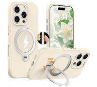 AurySharled Silicona líquida para iPhone 16 con Soporte magnético rotatable 360° [Compatible con imanes] protección Mejorada de la Lente de la cámara(Blanco)