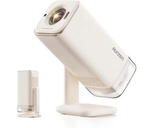 Aurzen Boom Air Proyector Portátil con Google TV, Compatible con 4K, Recargable por USB-C, Smart Projector - Dolby Audio, Mini Proyector Bluetooth y WiFi, Autofoco TOF, Soporte Giratorio, Blanco Creme