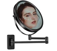 AusDaur Espejo de maquillaje de aumento 10X montado en la pared, espejo de pared de doble cara de 8 pulgadas con brazo de extensión, espejo giratorio de 360 grados para baño y hotel, negro