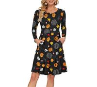 AUSELILY Vestido Bolsillo Informal de Manga Larga Plisada Suelta de Manga Larga con Calabaza de Halloween XXL