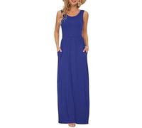 AUSELILY Vestido Largo Suelto Sin Mangas De Verano para Mujer Vestido Largo Informal con Bolsillos Azul Real L