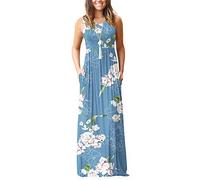 AUSELILY Vestido Largo Suelto Sin Mangas De Verano para Mujer Vestido Largo Informal con Bolsillos Floral Azul Claro L