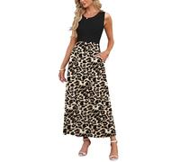 AUSELILY Vestido Largo Suelto Sin Mangas De Verano para Mujer Vestido Largo Informal con Bolsillos Leopardo Negro L