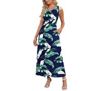 AUSELILY Vestido Largo Suelto Sin Mangas De Verano para Mujer Vestido Largo Informal con Bolsillos Nueva Flor Azul XXL