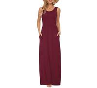 AUSELILY Vestido Largo Suelto Sin Mangas De Verano para Mujer Vestido Largo Informal con Bolsillos Vino Tinto XXL