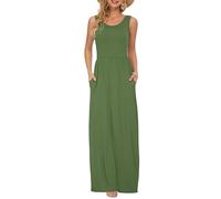 AUSELILY Vestido Largo Suelto Sin Mangas De Verano para Mujer Vestido Largo Informal con Bolsillos Verde Militar L