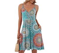 AUSELILY Vestido Midi Mujer Sexy V-Neck et Sans Manches Hay Dos Bolsillos Ligera Elástica Hay Dos Bolsillos (XL,Imprimir Verde)