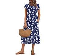 AUSELILY Vestido Verano Manga Corta y Largo Midi para Mujer Vestidos Holgado con Cuello Redondo y Bolsillos