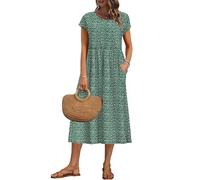 AUSELILY Vestido Verano Manga Corta y Largo Midi para Mujer Vestidos Holgado con Cuello Redondo y Bolsillos