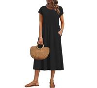 AUSELILY Vestido Verano Manga Corta y Largo Midi para Mujer Vestidos Holgado con Cuello Redondo y Bolsillos