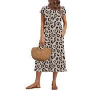 AUSELILY Vestido Verano Manga Corta y Largo Midi para Mujer Vestidos Holgado con Cuello Redondo y Bolsillos