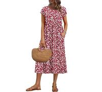 AUSELILY Vestido Verano Manga Corta y Largo Midi para Mujer Vestidos Holgado con Cuello Redondo y Bolsillos