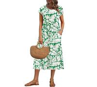 AUSELILY Vestido Verano Manga Corta y Largo Midi para Mujer Vestidos Holgado con Cuello Redondo y Bolsillos