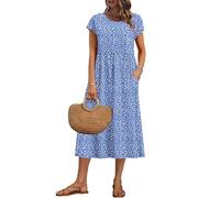 AUSELILY Vestido Verano Manga Corta y Largo Midi para Mujer Vestidos Holgado con Cuello Redondo y Bolsillos