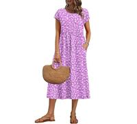 AUSELILY Vestido Verano Manga Corta y Largo Midi para Mujer Vestidos Holgado con Cuello Redondo y Bolsillos