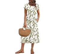 AUSELILY Vestido Verano Manga Corta y Largo Midi para Mujer Vestidos Holgado con Cuello Redondo y Bolsillos
