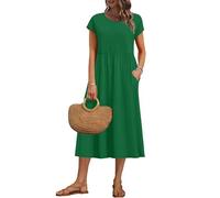 AUSELILY Vestido Verano Manga Corta y Largo Midi para Mujer Vestidos Holgado con Cuello Redondo y Bolsillos