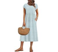 AUSELILY Vestido Verano Manga Corta y Largo Midi para Mujer Vestidos Holgado con Cuello Redondo y Bolsillos
