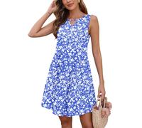 AUSELILY Vestidos Verano Mujer Vestido de Playa Vacaciones Color sólido Estampado Elegante Lindo Ligero sin Mangas