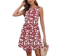 AUSELILY Vestidos Verano Mujer Vestido de Playa Vacaciones Color sólido Estampado Elegante Lindo Ligero sin Mangas