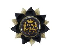 Ausi Pin de "Es mi cumpleaños", botón de "Feliz cumpleaños" para mujeres y hombres, insignia de cinta de grogrén negra y dorada para niños y niñas, decoraciones para fiestas, regalos y disfraces.