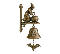 Ausi Timbre de bruja de Halloween vintage de hierro fundido, decorativo, con poción de bruja para porche, jardín, puerta de entrada, decoración interior y exterior.