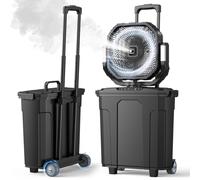 Ausic Ventilador de nebulización al aire libre para exteriores, ventilador portátil profesional de 12 pulgadas con caja de agua, ventilador de refrigeración recargable de 30000 mAh con adaptador, luz